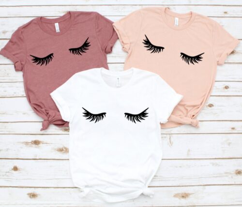 eyelashes t-shirt white peach mauve