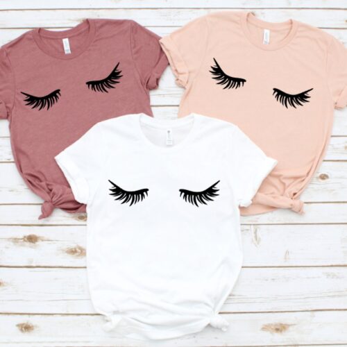 eyelashes t-shirt white peach mauve