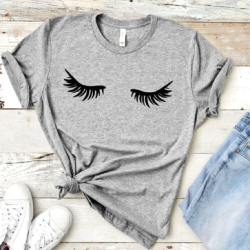 eyelashes t-shirt gray