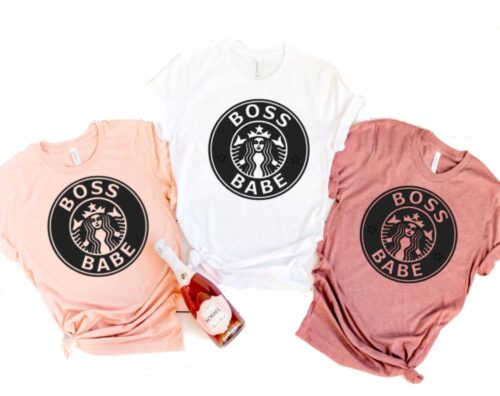 boss babe t-shirt peach mauve white