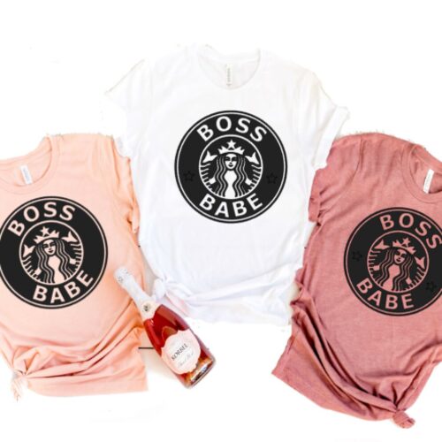 boss babe t-shirt peach mauve white