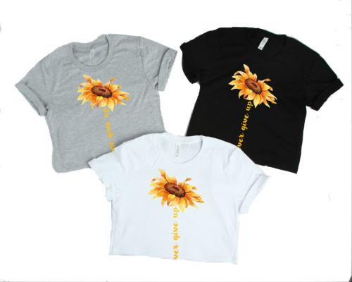 sunflower never give up t-shirt black white gray