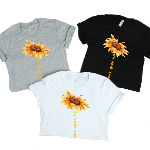 sunflower never give up t-shirt black white gray