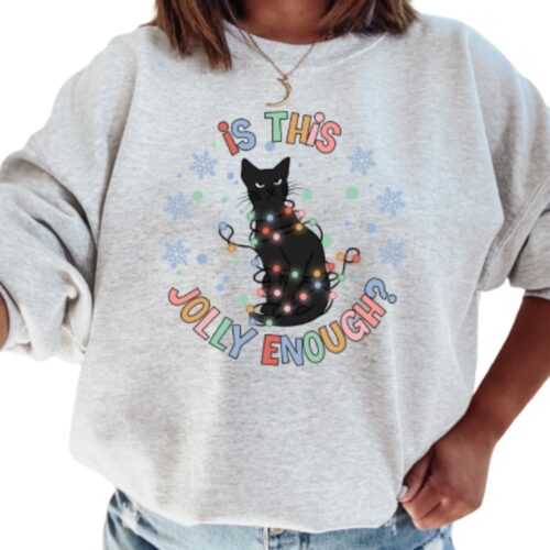 cat christmas sweatshirt gray