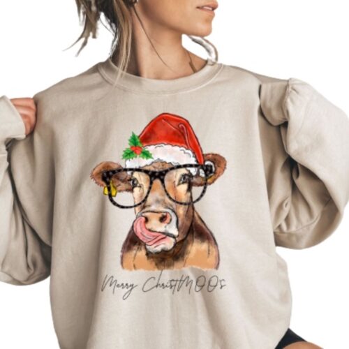 Funny Cow Christmas Sweatshirt, Heifer Sweatshirt, Winter Holiday Apparel