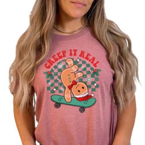 Gingerbread Skateboarding Creep It Real T-Shirt, Xmas Party Shirt