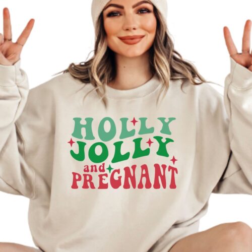 holly jolly and pregnant sweatshirt sand