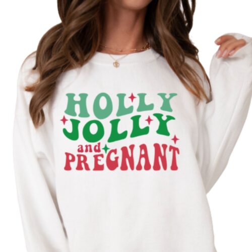 Holly Jolly And Pregnant Christmas Pregnancy Announcement, Gift For Mom To Be