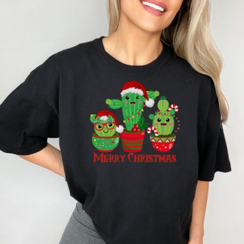 cactus christmas black shirt