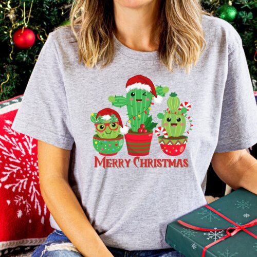 cactus christmas gray shirt