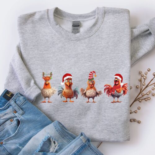 christmas chicken gray sweatshirt