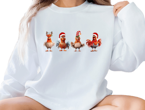 christmas chickens white sweatshirt