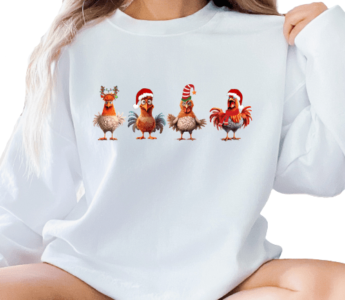 christmas chickens white sweatshirt