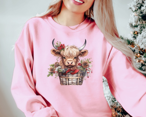 christmas cow pink sweatshirt