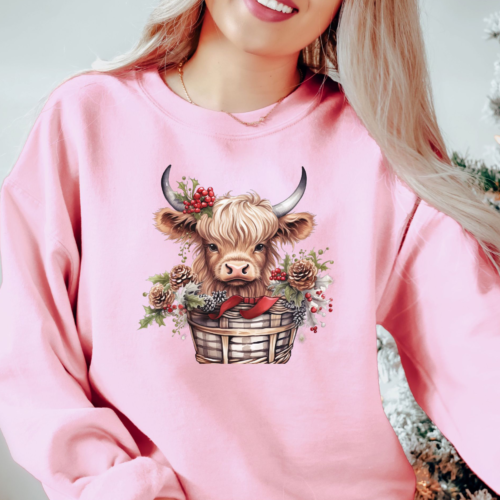 christmas cow pink sweatshirt
