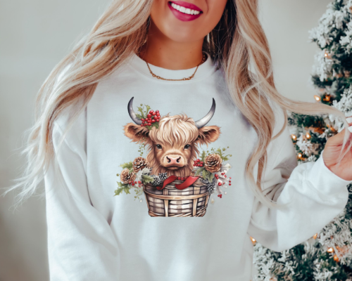 christmas cow white sweatshirt