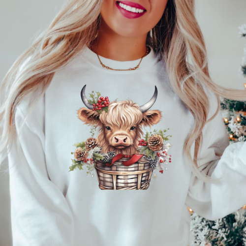 christmas cow white sweatshirt