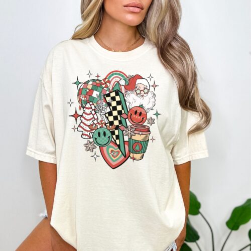 retro santa christmas sand shirt