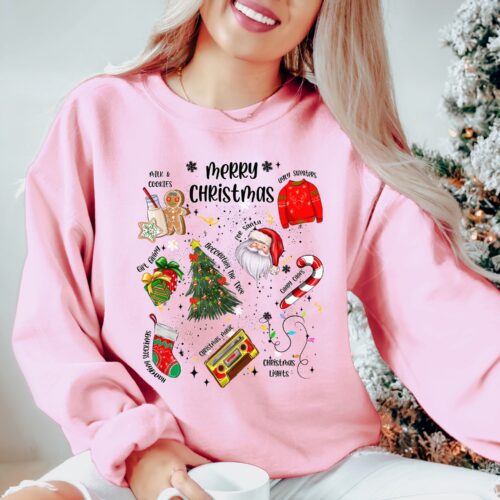 doodle christmas pink sweatshirt