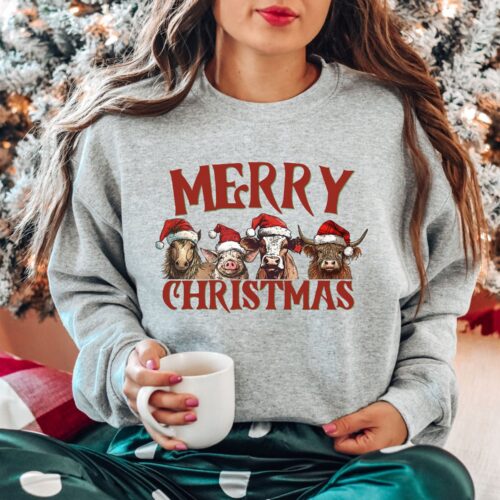 country farm christmas gray sweatshirt