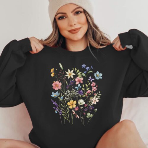 wild flowers black sweatshirt