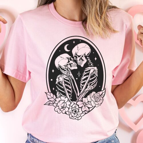 Skeleton Lovers Valentine T-Shirt pink