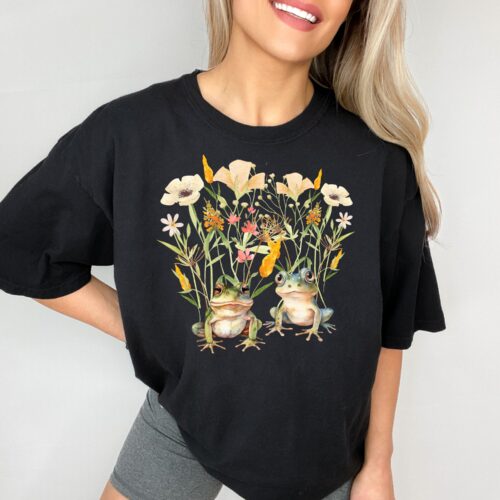 Boho Wildflowers Cottagecore black shirt