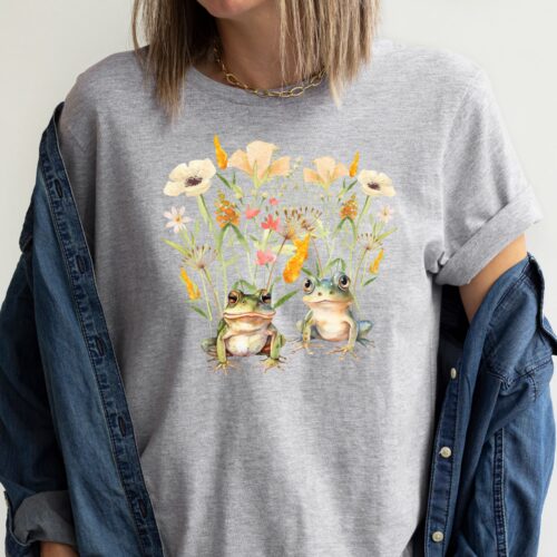 Boho Wildflowers Cottagecore gray shirt