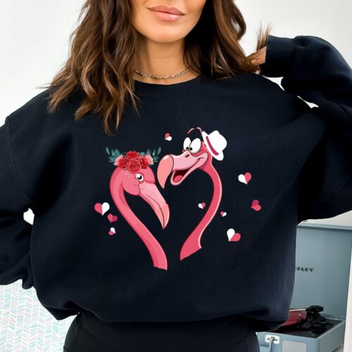 Cute Flamingos Valentine Sweatshirt Black