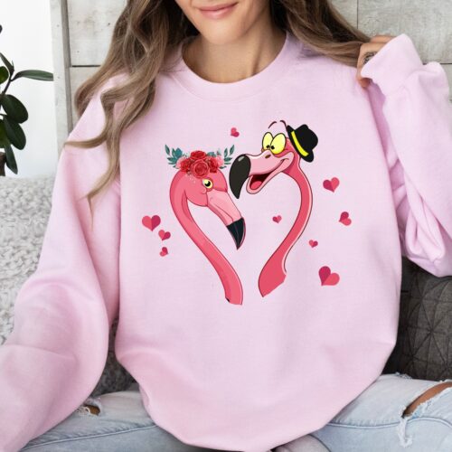 Cute Flamingos Valentine Sweatshirt Pink