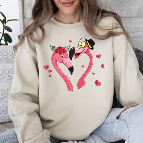 Cute Flamingos Retro Love Valentine Sand Sweatshirt