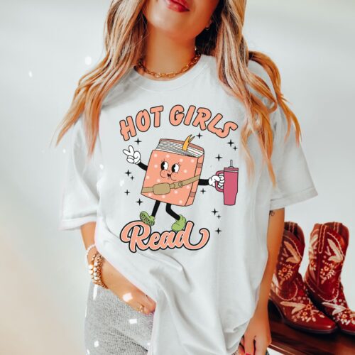 hot girls can read t-shirt white